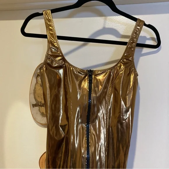 Lisa Marie Fernandez Metallic Front-zip Mini Dress In Bronze Bodycon  Jasmine Dresses